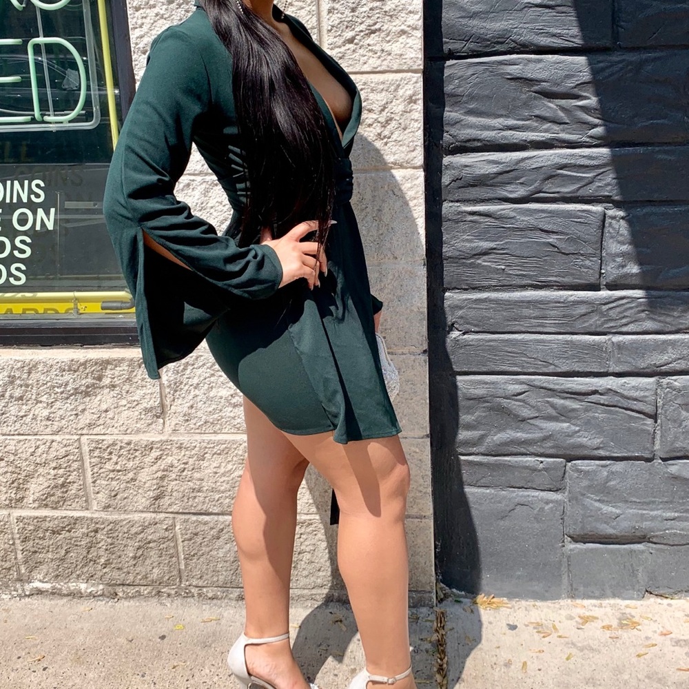 Emerald Green blazer dress w/ oversized ring wrap